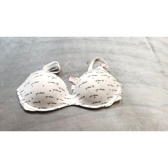 Victoria's Secret 36C White Script Sexy Tee Smooth Lacie Wireless Push Up Bra - Picture 1 of 6
